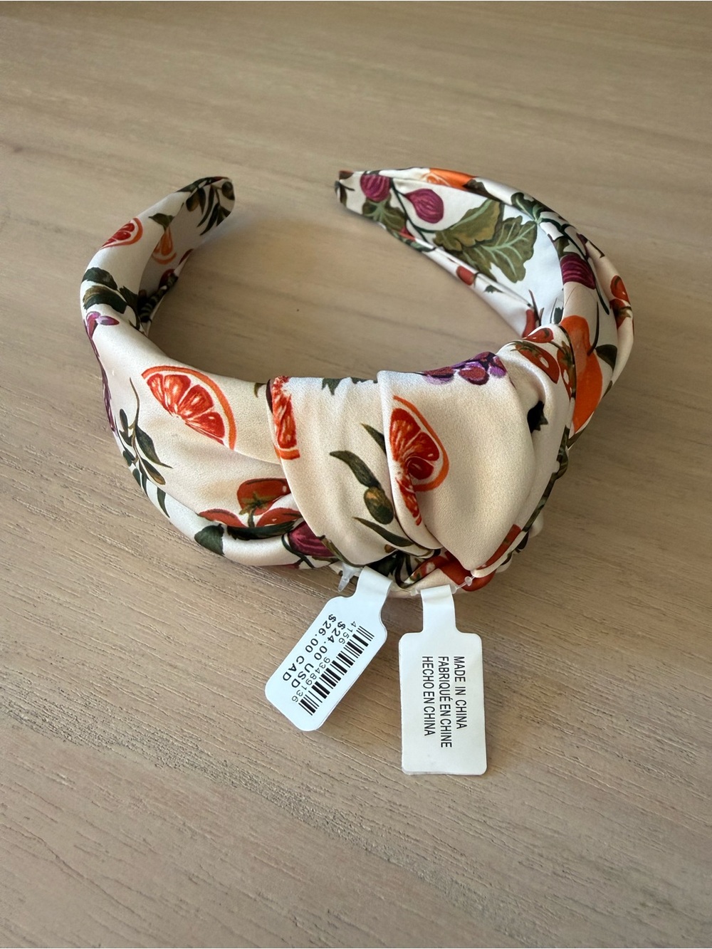 Anthropologie Positano Cream Headband with Citrus Print